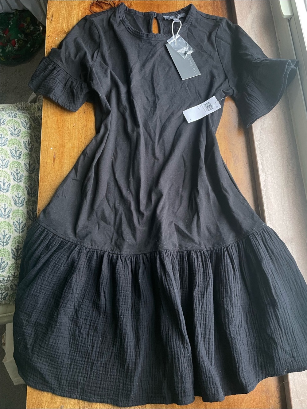 Laurel Grey NWT Black Short-Sleeve Tiered Mini Dress